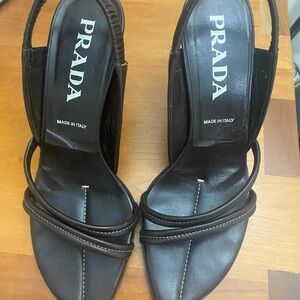 PRADA Leather Slingback Sandals 37 1/2